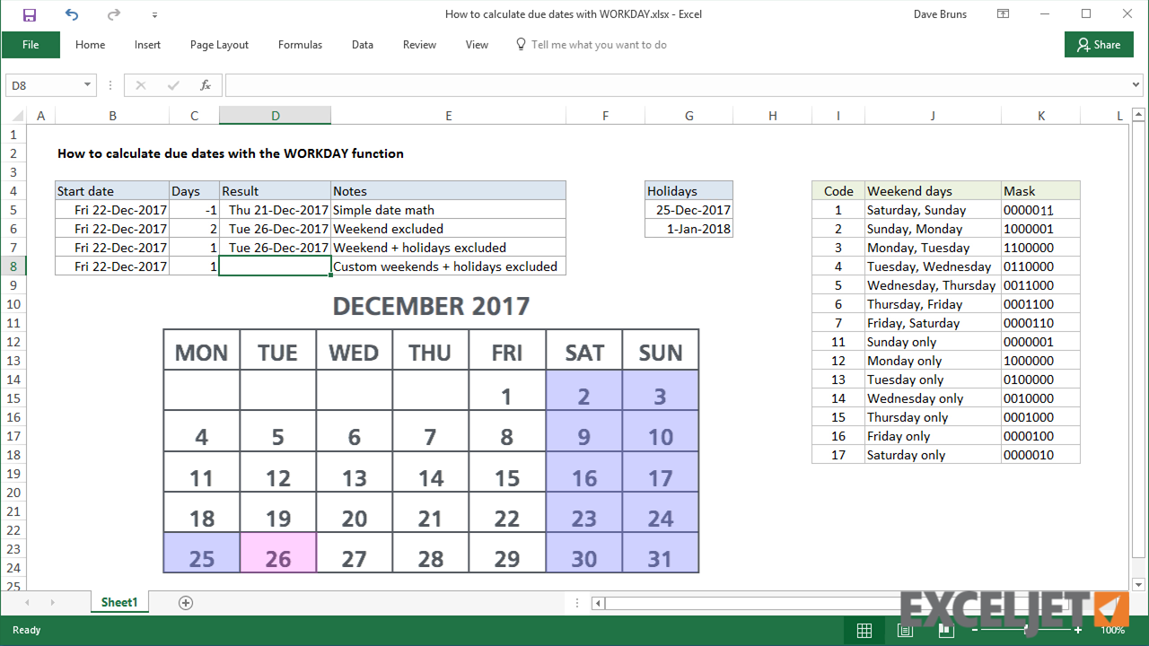 Excel tutorial How to calculate due dates with WORKDAY